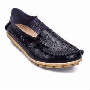 Black Eyelet Leather Loafer